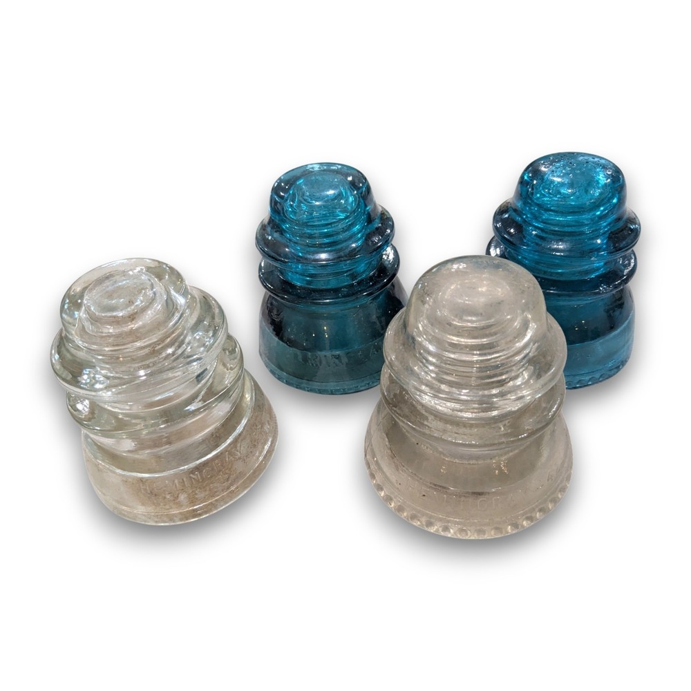 Set of 4 Hemingray Sapphire Blue Clear 42/ 45 Glass Insulators 4.5''